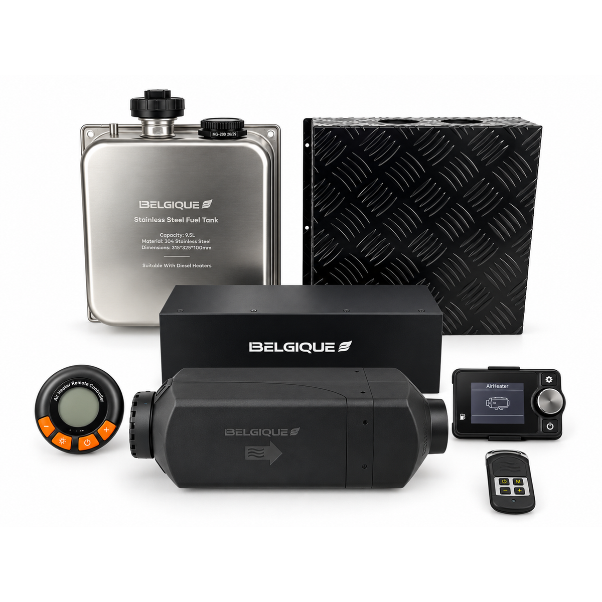 Belgique 12V 2KW BT Diesel Heater Kit Inc Heater, Main Cover, 9.5L Tank and Tank Cover