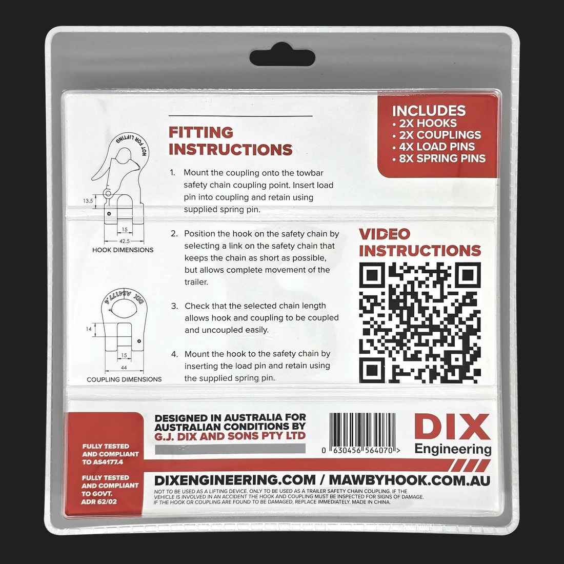 Mawby Hook Trailer Safety Chain Coupling 3.5T 13mm Throat - Pair - Australian Standard Compliant - RV Online