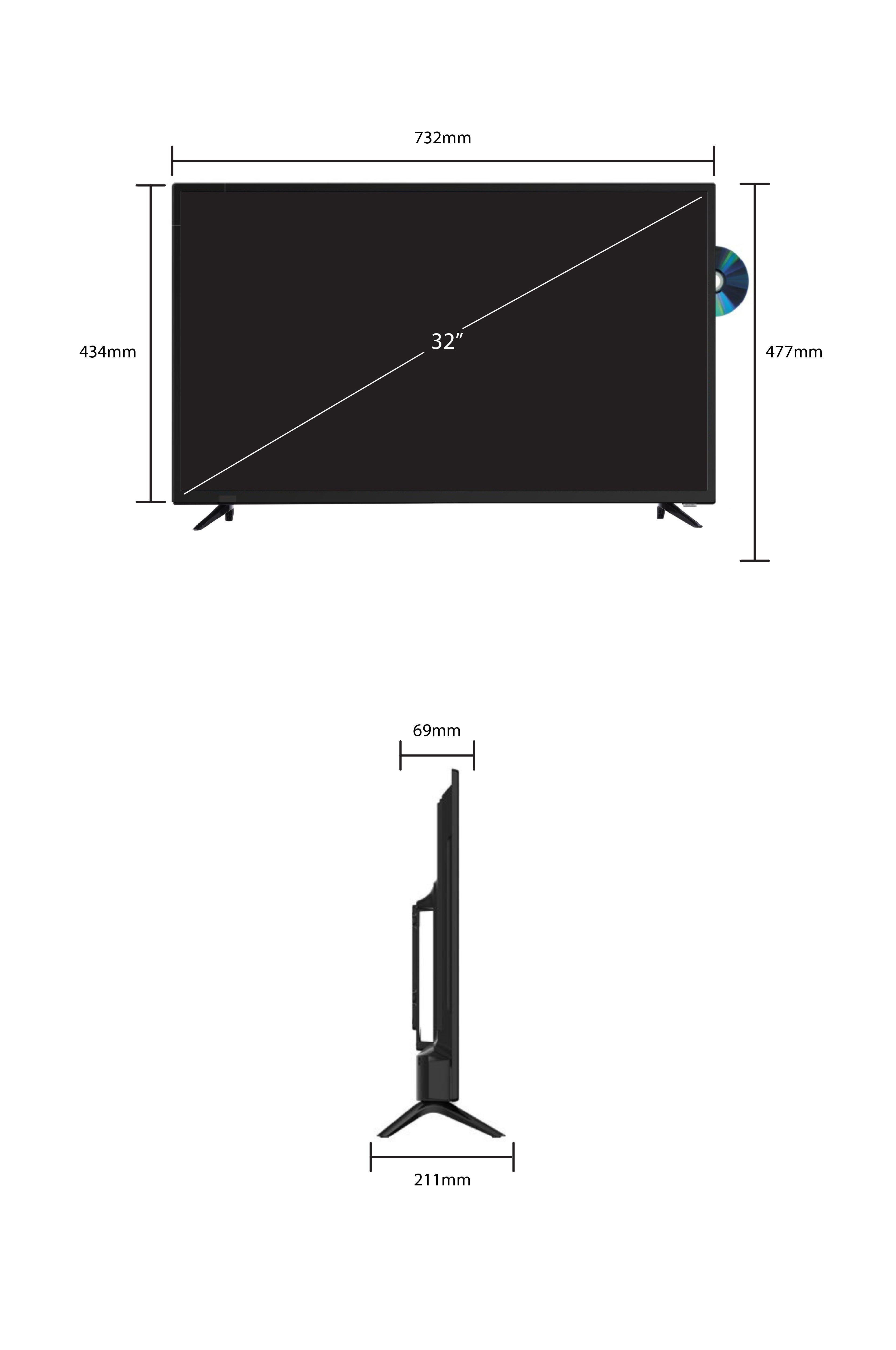 Englaon 32’’ Full HD Smart 12V TV Bluetooth Chromecast With Built-in DVD Player
