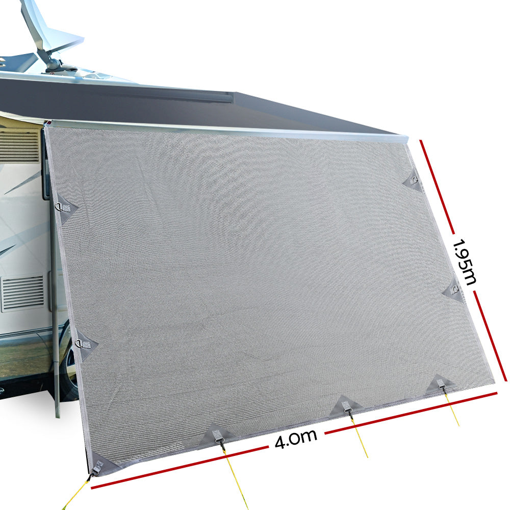 Caravan Privacy Screen Roll Out Awning 4Mx1.95M End Wall Side Sun Shade Grey - RV Online