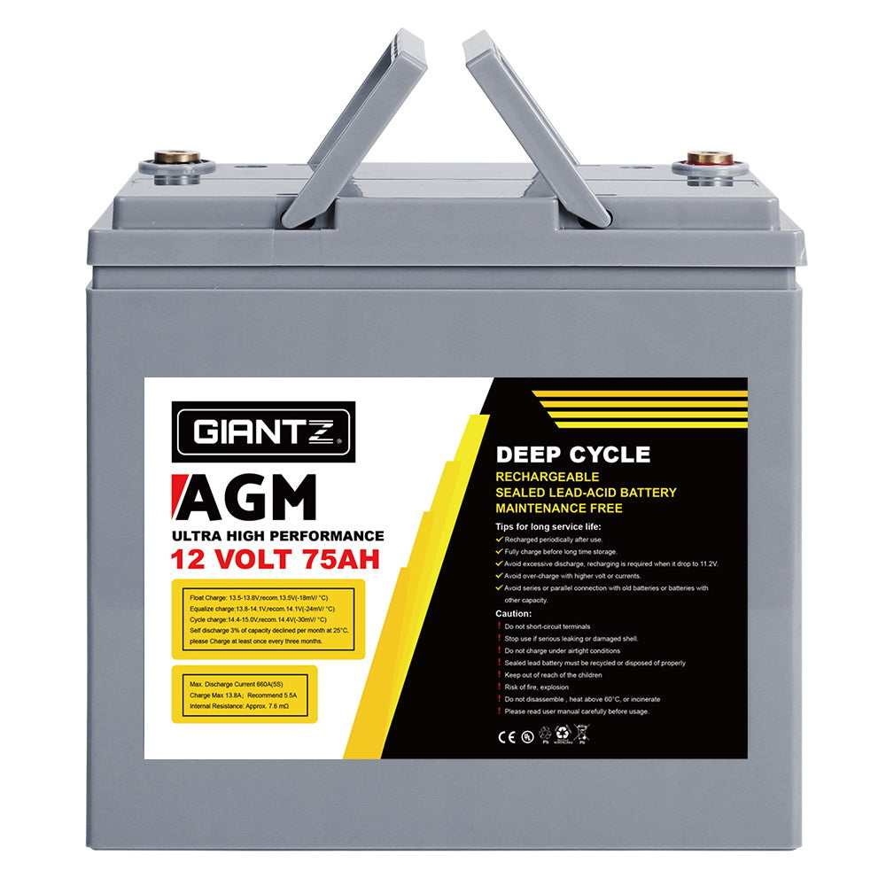 Giantz AGM Deep Cycle Battery 12V 75Ah