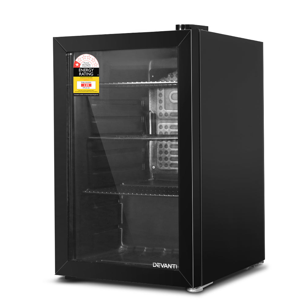 Devanti 70L Bar Fridge Glass Door w/ Light Black