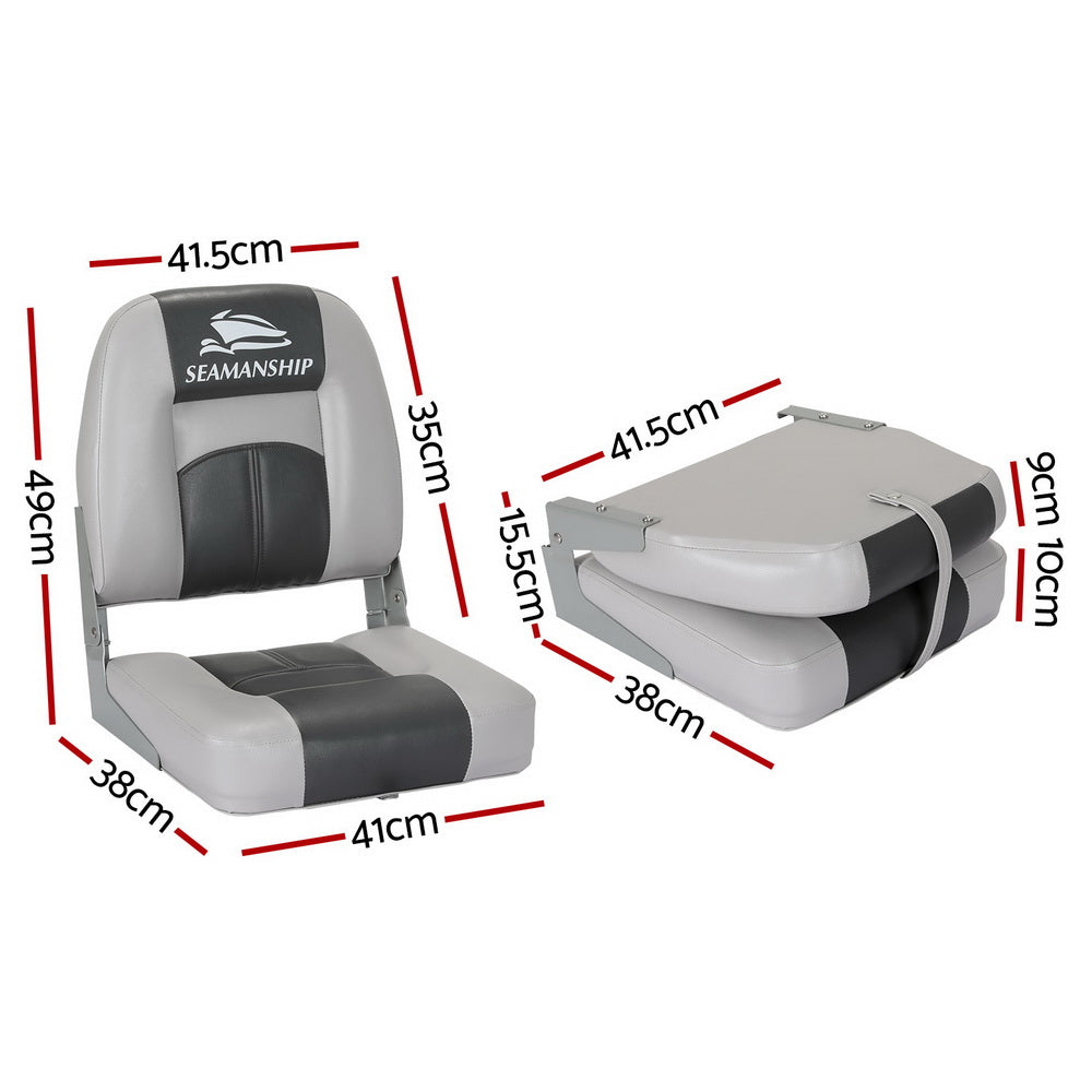 Seamanship 2X Folding Boat Seats Marine Swivel Low Back 10cm Padding Charcoal - RV Online