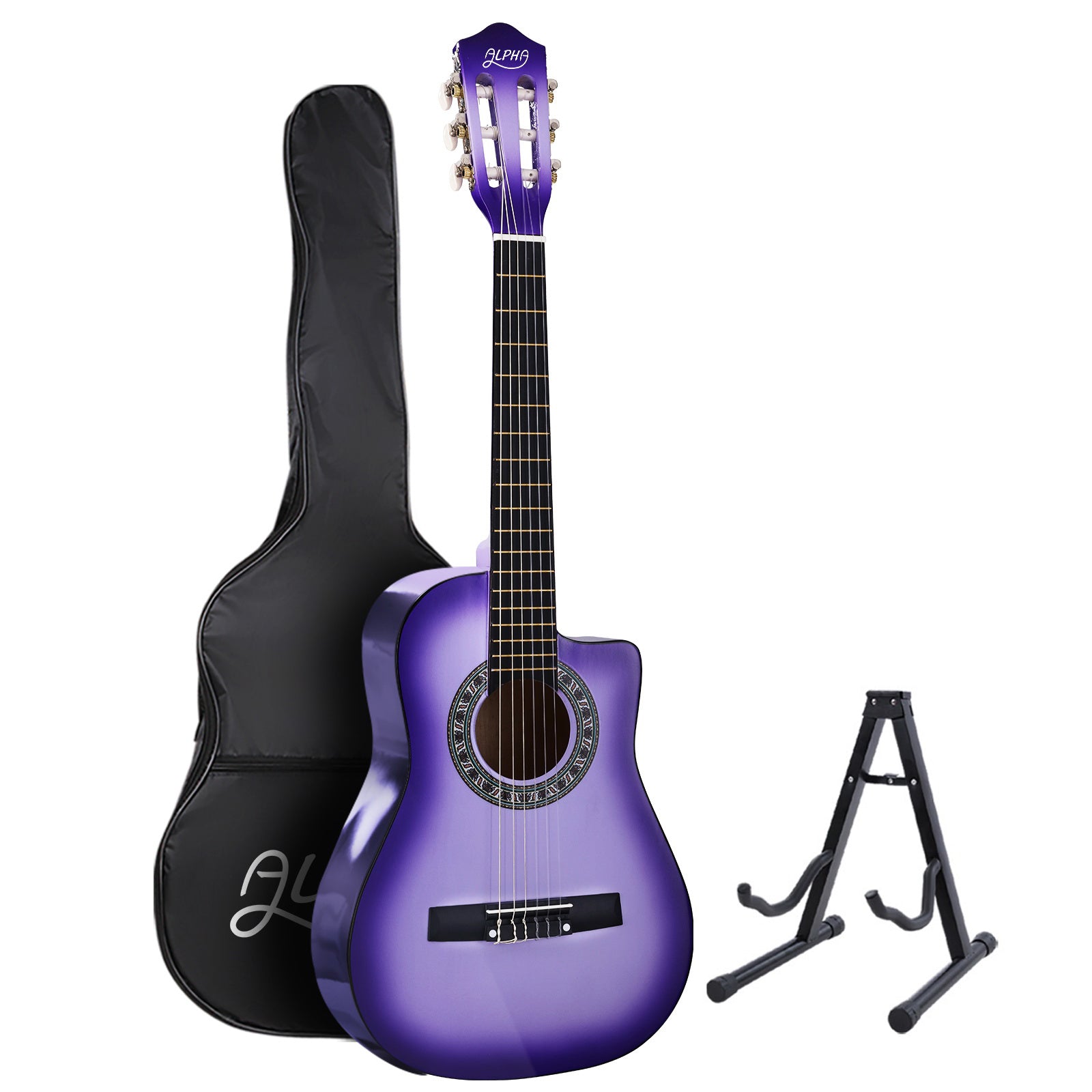 Alpha 34 Inch Classical Guitar Wooden Body Nylon String w/ Stand Beignner Purple - RV Online