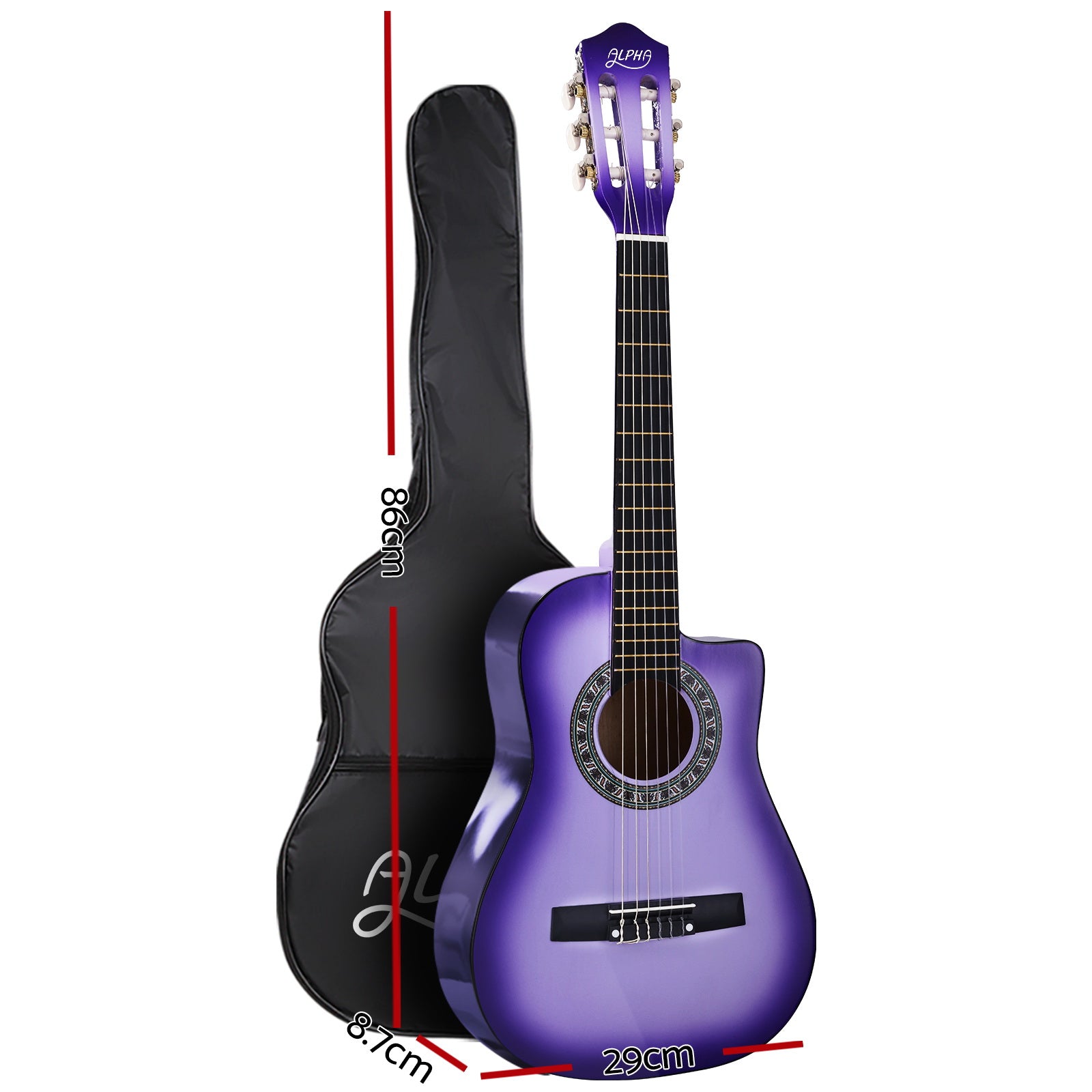 Alpha 34 Inch Classical Guitar Wooden Body Nylon String w/ Stand Beignner Purple - RV Online