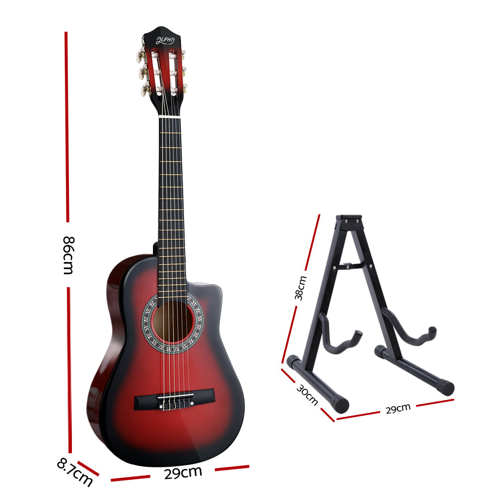 Alpha 34 Inch Classical Guitar Wooden Body Nylon String w/ Stand Beignner Red - RV Online