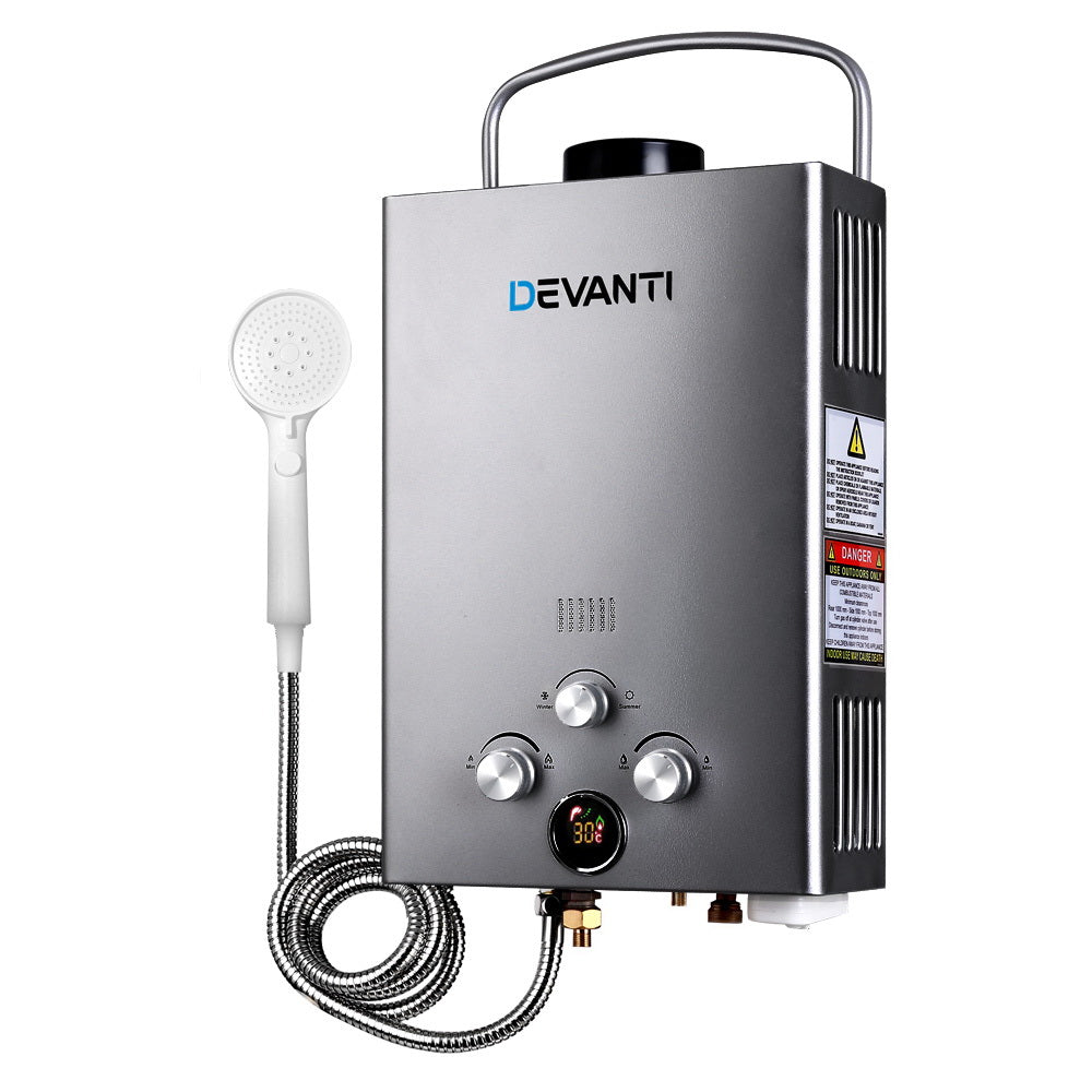 Devanti Portable Gas Water Heater 8LPM LPG System Grey