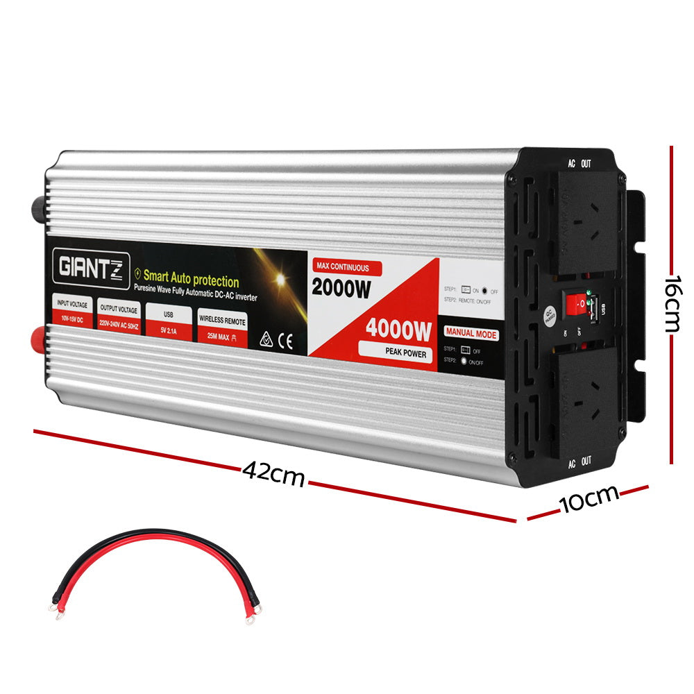 Giantz Power Inverter 2000W or 4000W Pure Sine Wave 12V-240V