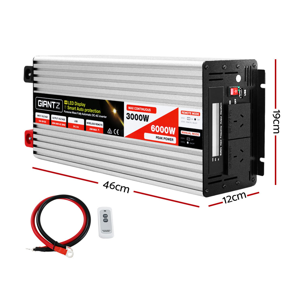 Giantz Power Inverter 3000W or 6000W Pure Sine Wave 12V-240V