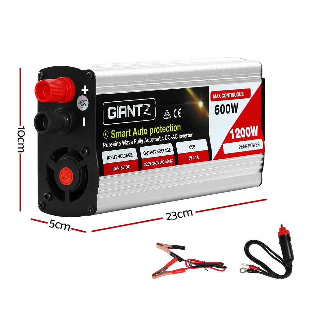 Giantz Power Inverter 600W/1200W 12V to 240V Pure Sine Wave