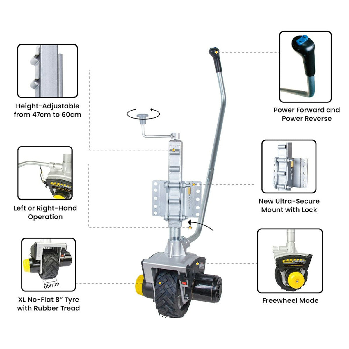 Mini Mover 12V 550w Electric Motorised Jockey Wheel Gen3 SILVER