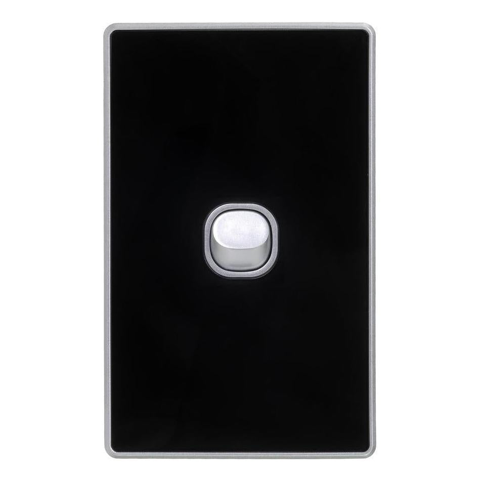 Iluma 1 Gang Light Switch Acrylic D-Series Black/Silver