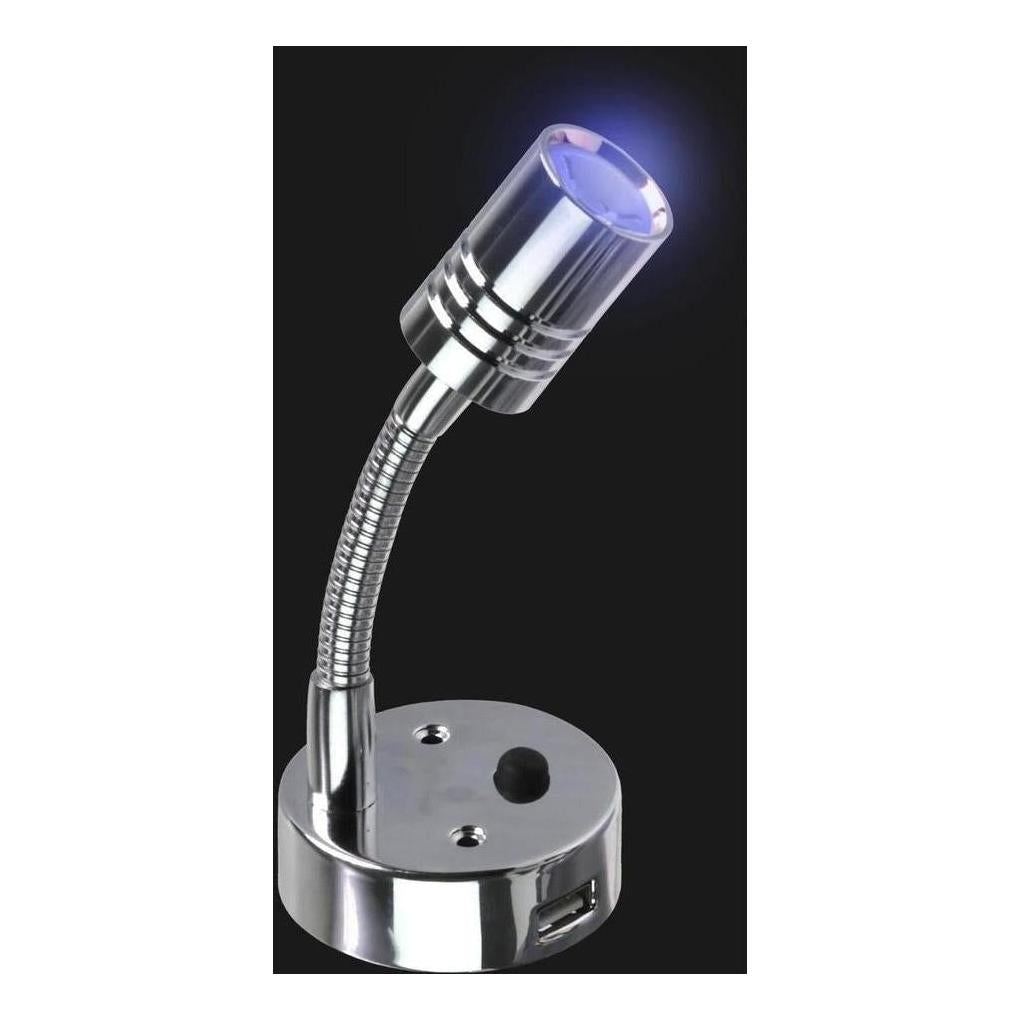 Iluma 10-24V Reading Light Flexible Dimmable Dual Color Blue/White Light USB/USB-C Port Chrome