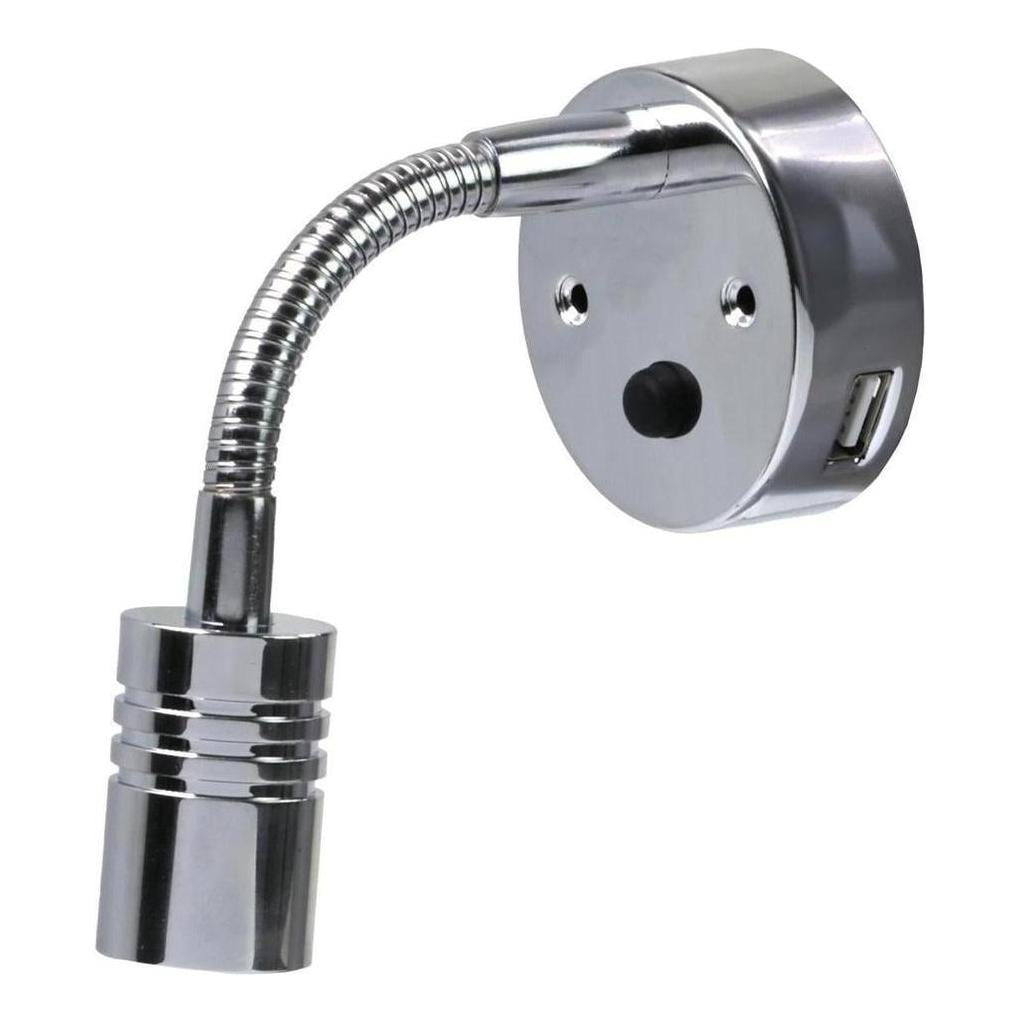 Iluma 10-24V Reading Light Flexible Dimmable Dual Color Blue/White Light USB/USB-C Port Chrome