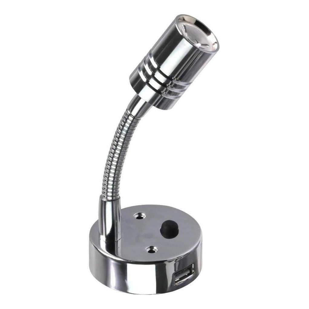 Iluma 10-24V Reading Light Flexible Dimmable Dual Color Blue/White Light USB/USB-C Port Chrome