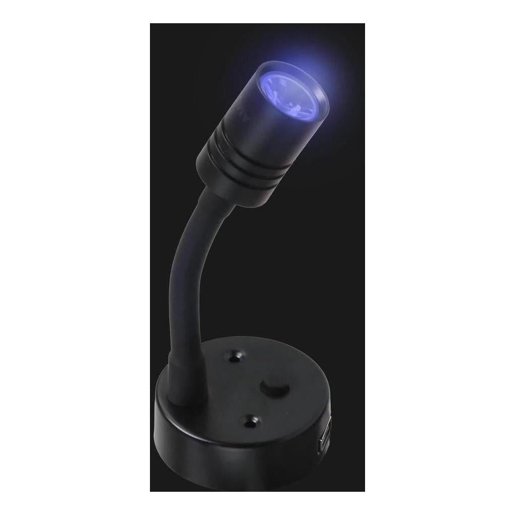 Iluma 10-24V Reading Light Flexible Dimmable Dual Colour Blue/White Light USB/USB-C Port Black