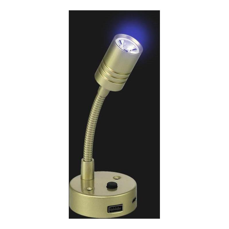 Iluma 10-24V Reading Light Flexible Dimmable Dual Colour Blue/White Light USB/USB-C Port French Gold