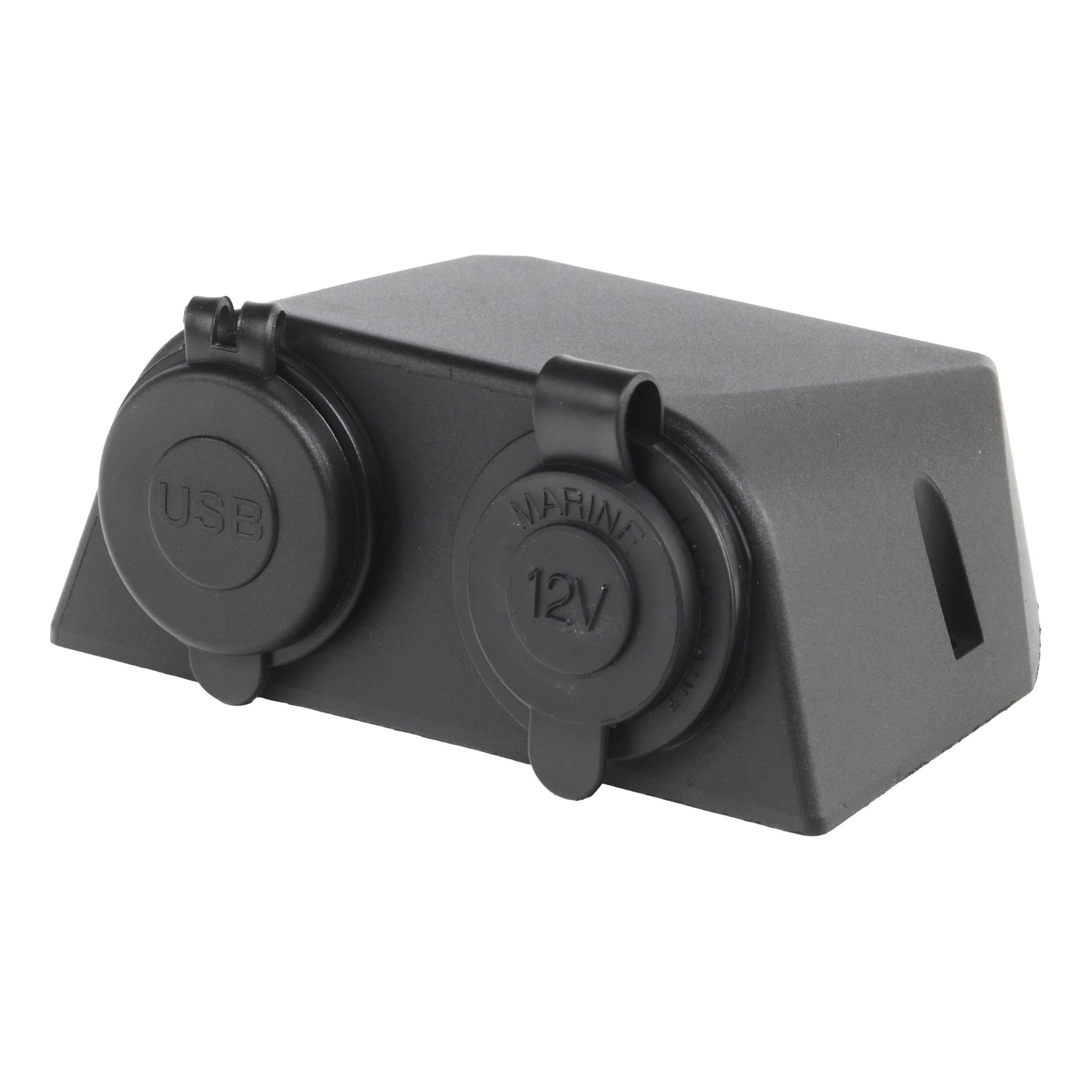 Iluma 12v Surface Mount Accessory Socket & Dual USB/C Port Black