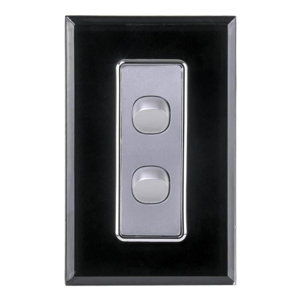 Iluma 2 Gang D/GL Series Vertical Light Switch Black/Silver