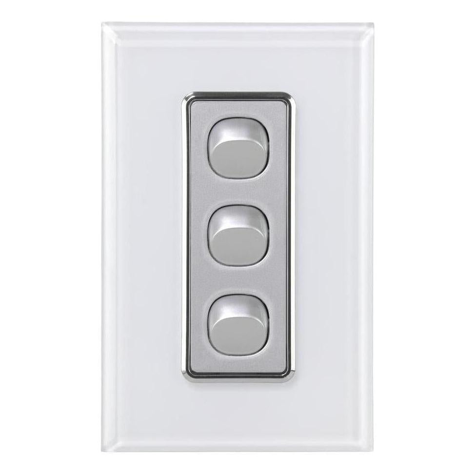 Iluma 3 Gang D/GL Series Vertical Light Switch White/Silver