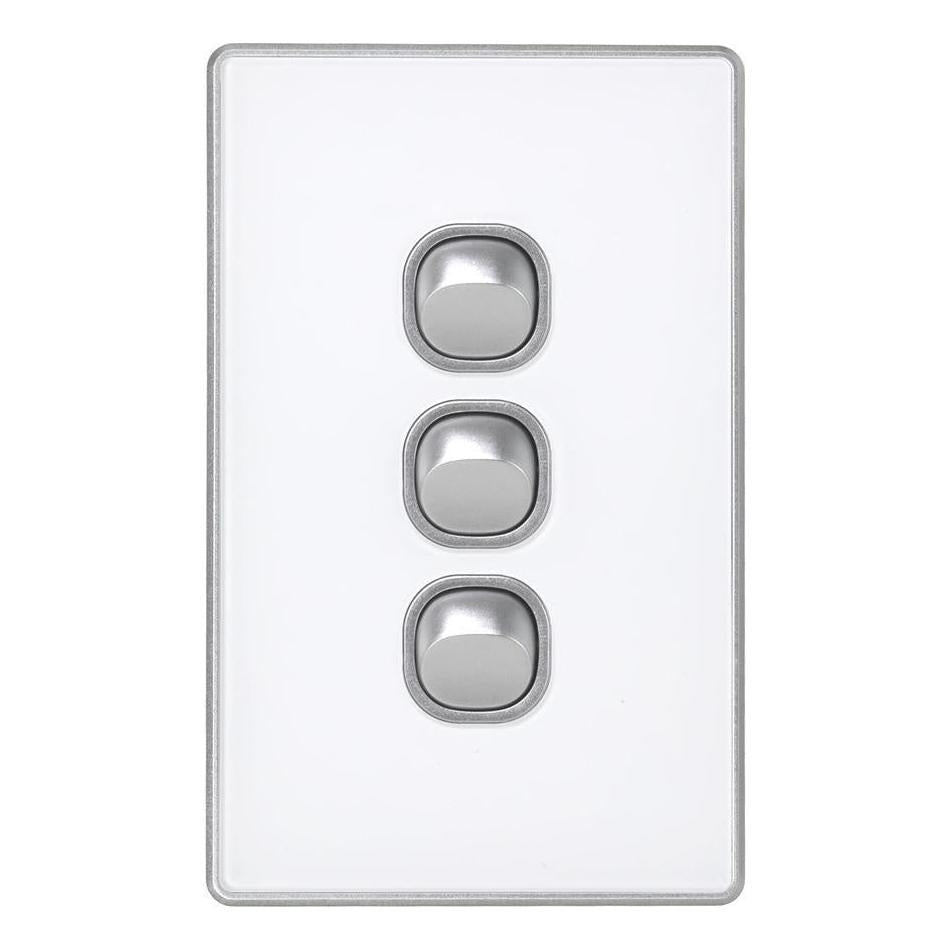 Iluma 3 Gang Light Switch Acrylic D-Series Silver/White