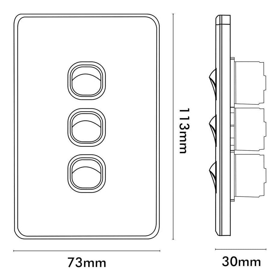 Iluma 3 Gang Vertical Light Switch Black