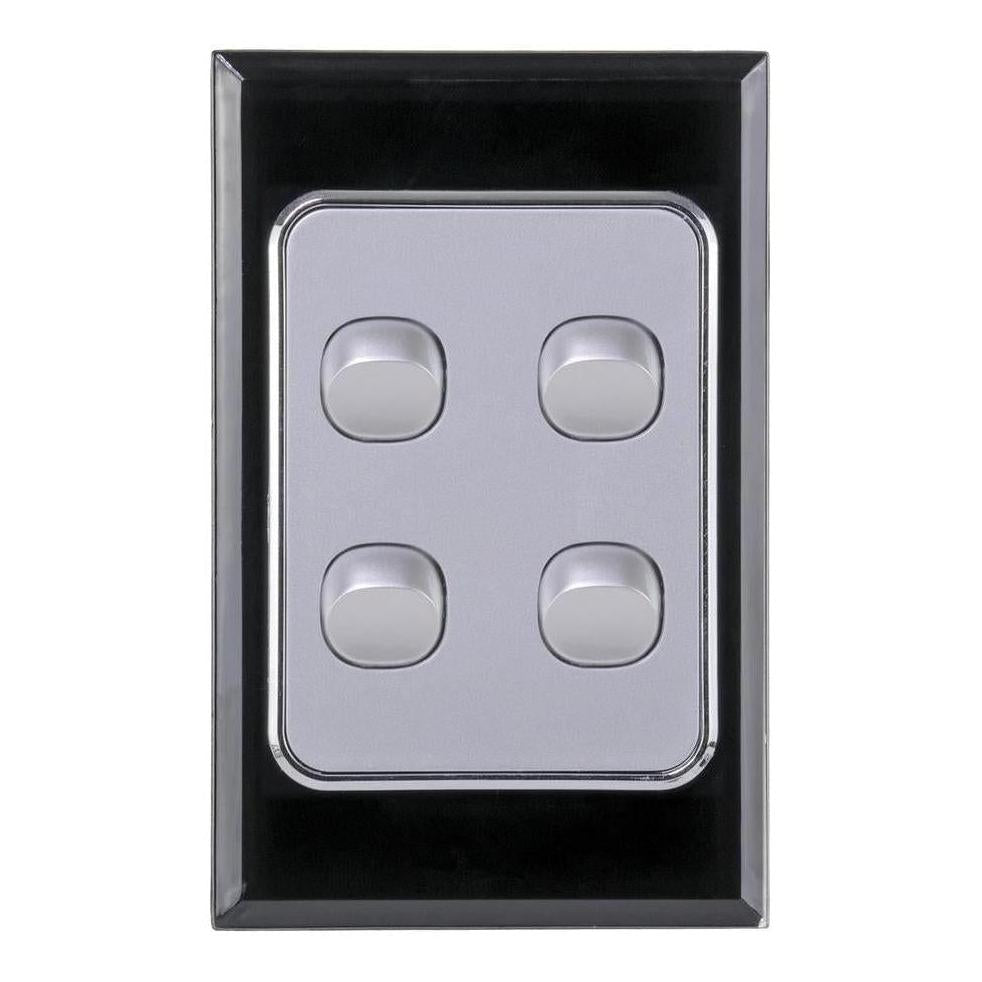 Iluma 4 Gang D/GL Series Vertical Light Switch Black/Silver