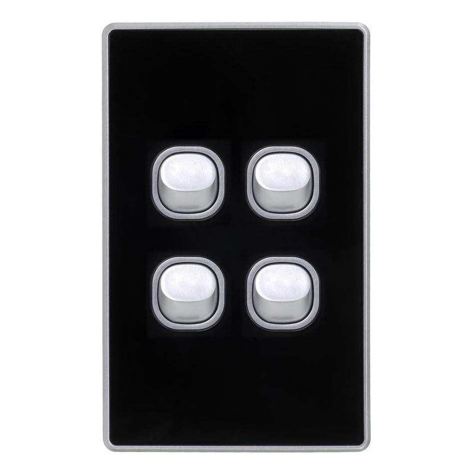 Iluma 4 Gang Light Switch Acrylic D-Series Black/Silver
