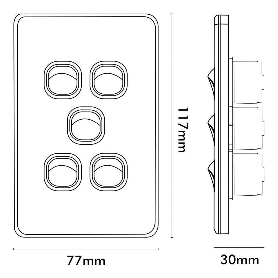 Iluma 5 Gang Vertical Light Switch Black