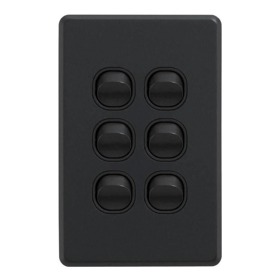 Iluma 6 Gang Vertical Light Switch Black