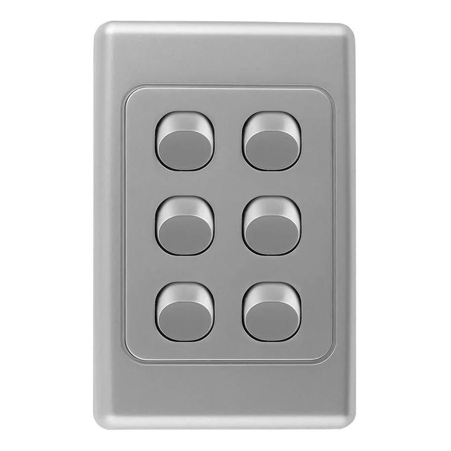 Iluma 6 Gang Vertical Light Switch Silver