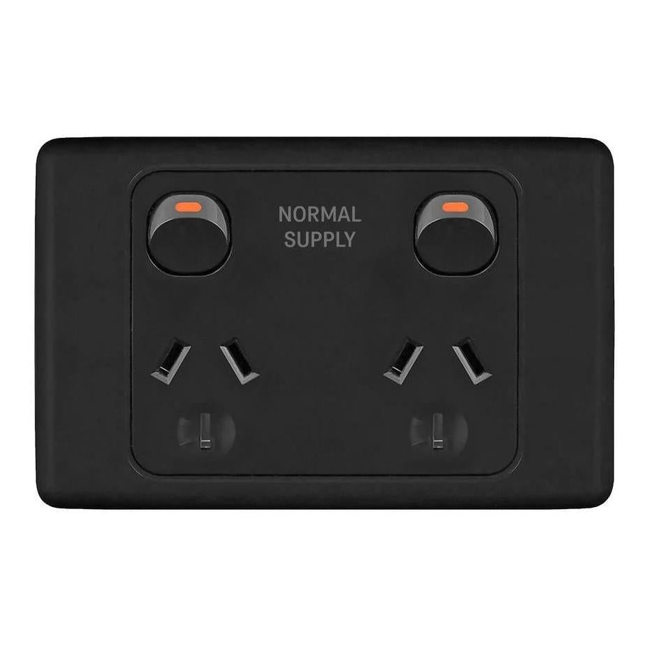 Iluma Double Pole 10A Double GPO PowerPoint 2000 Series Normal Supply Print Black