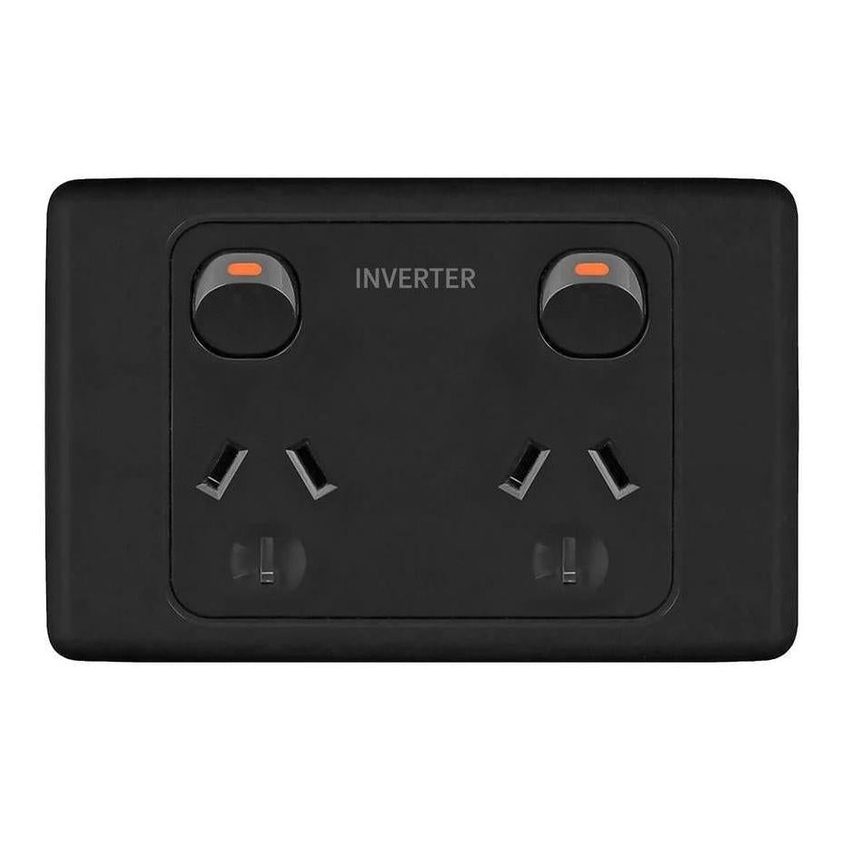 Iluma Double Pole 10A Double GPO PowerPoint Inverter Print Black