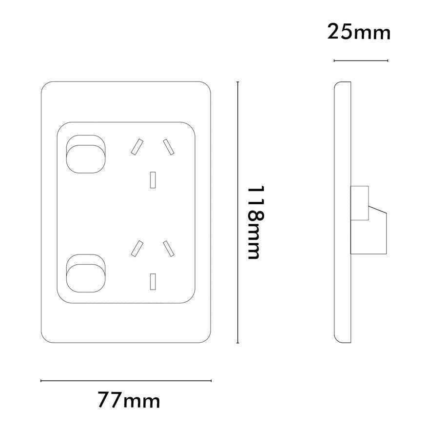 Iluma Double Pole 10A Double GPO PowerPoint Vertical Silver