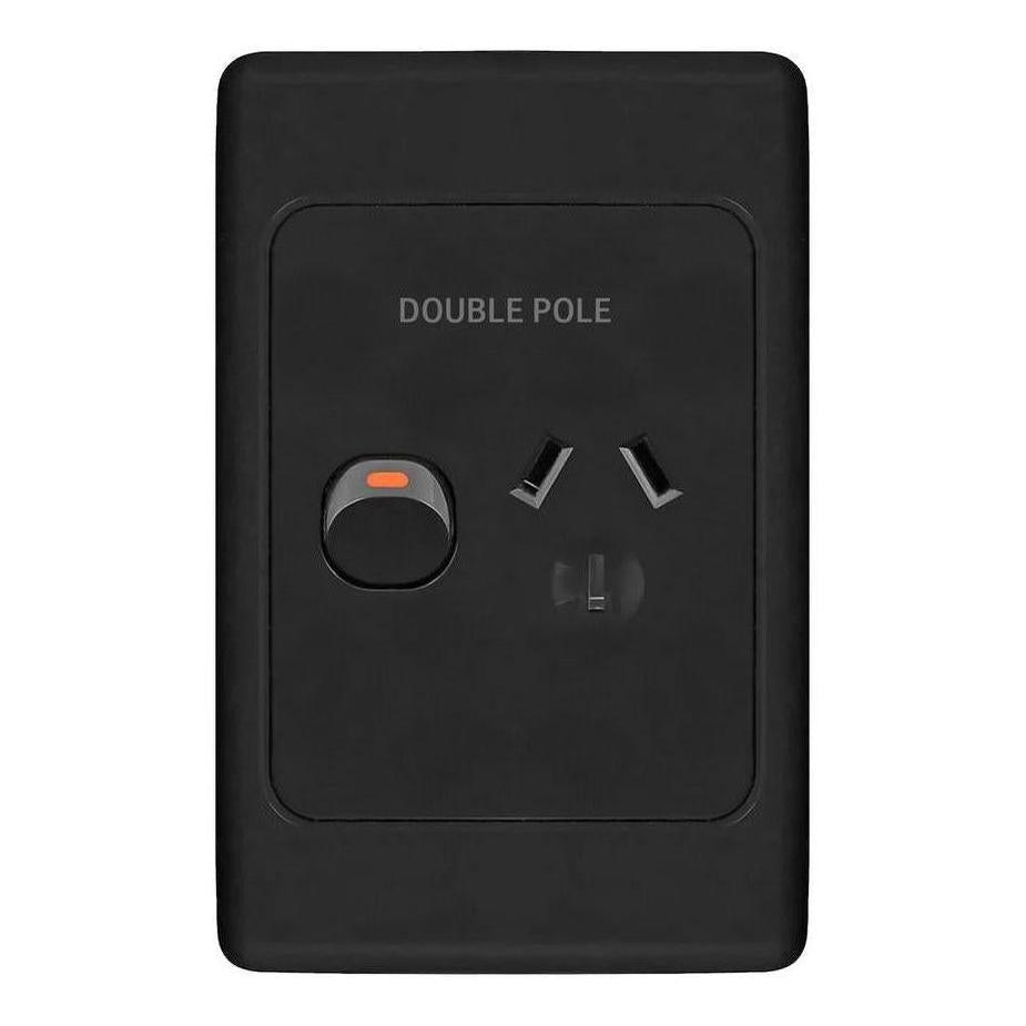 Iluma Double Pole 10A Single GPO PowerPoint Vertical Black