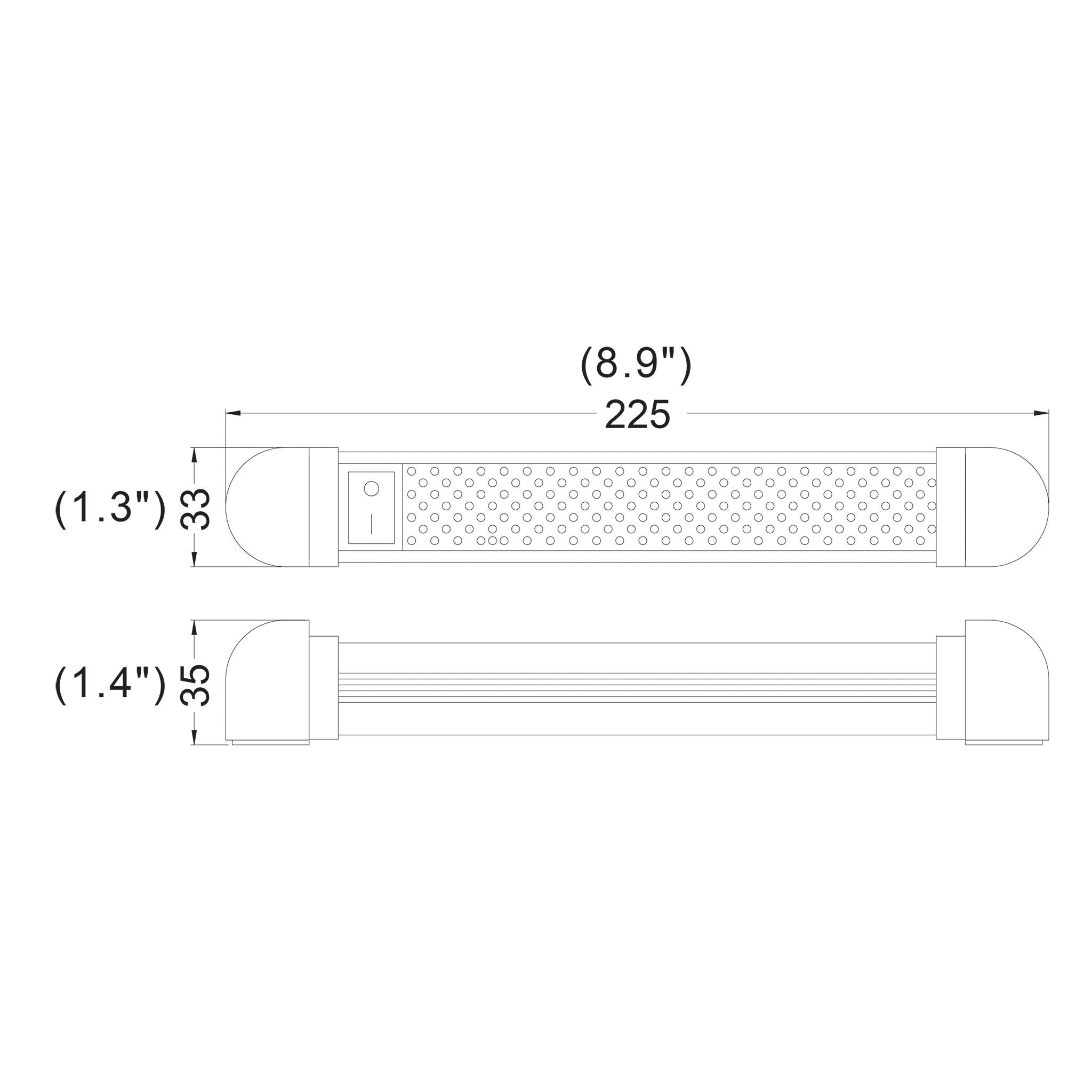 Iluma LED 9" 225mm 12 - 28V Interior 90° Swivel Light With On/Off Switch Grey