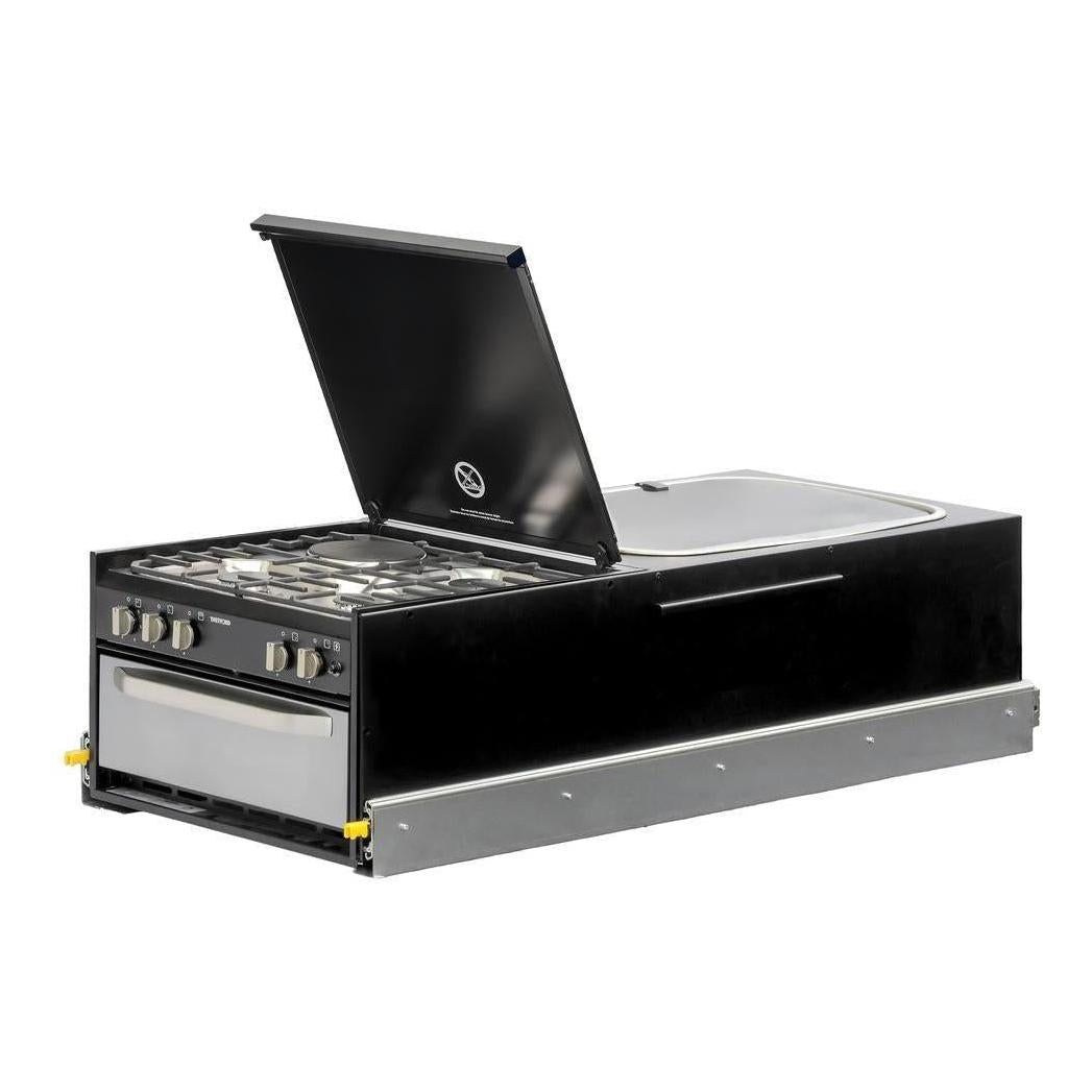 Kong Slide Out Kitchen 1200 x 500mm inc Thetford K1540 Mini Grill / MK3 Argent Sink - Black
