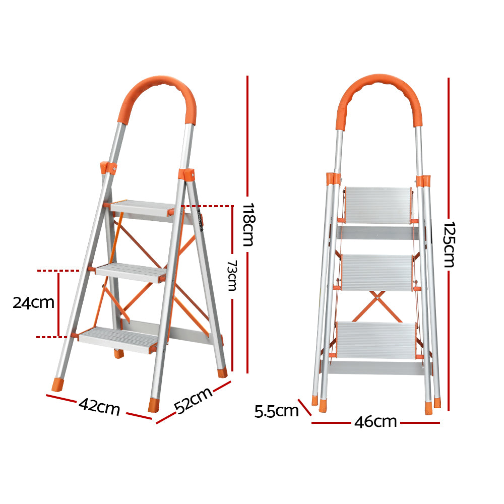 Giantz 3 Step Ladder Multi-Purpose Folding Aluminium Light Weight Non Slip Platform - RV Online