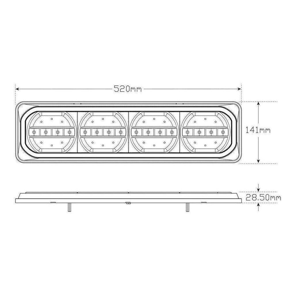 LED Autolamp 12/24V Stop/Tail/Sequential Indicator & Reflector Taillight 193x123x26mm
