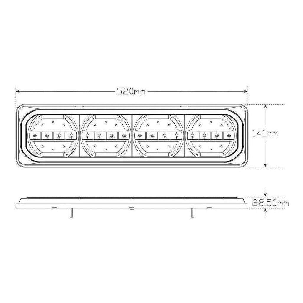 LED Autolamp 12/24V Stop/Tail/Sequential Indicator/Reverse/Reflector Taillight 193x123x26mm