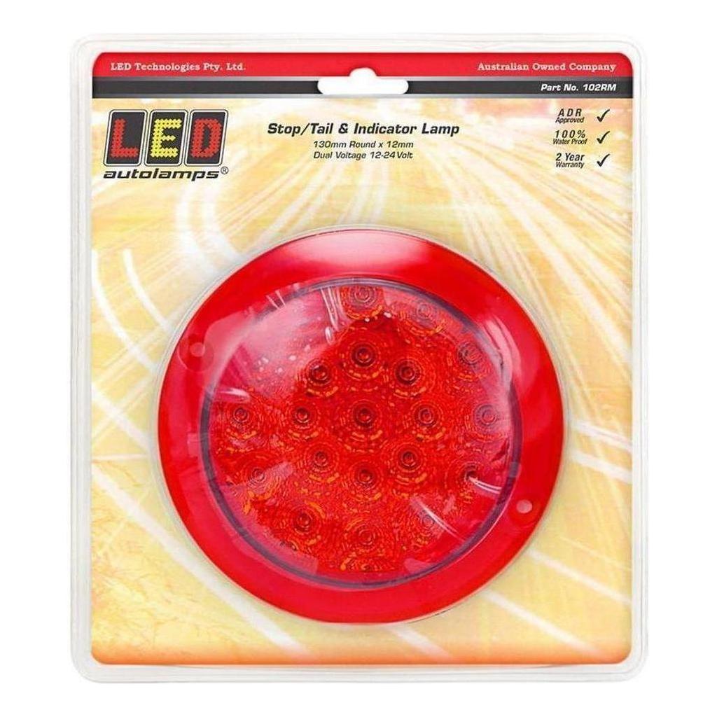 LED Autolamp 12V/24V Round Stop/Tail Lamp With Red Lens Recessed Mount Blister