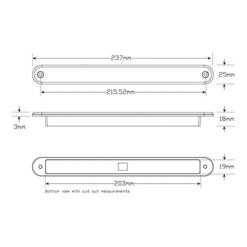 LED Autolamps 12V Sequential Amber Indicator Strip Light 237x25x3mm Single