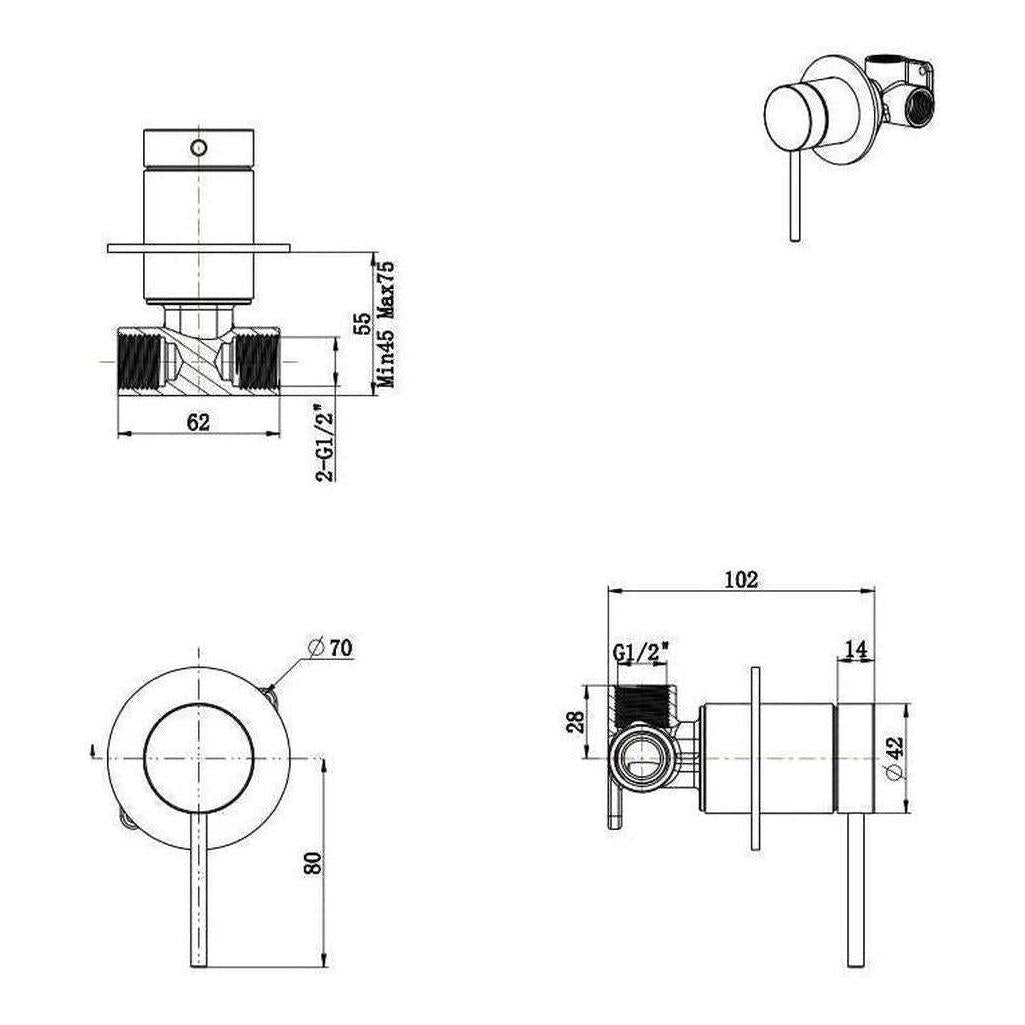 Mica Shower Tap Flick Mixer Brushed Nickel