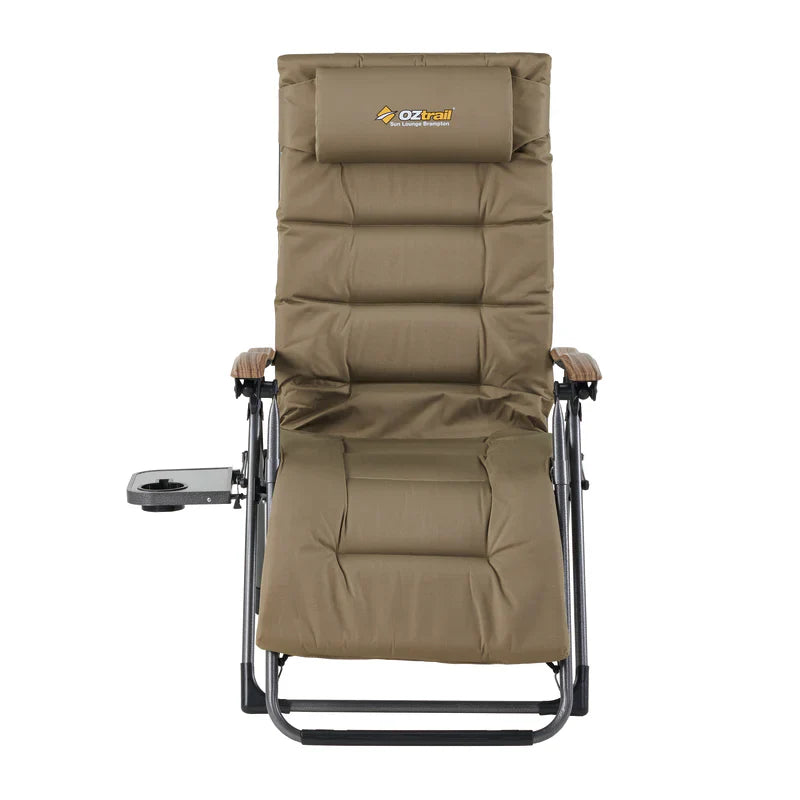 OZTRAIL BRAMPTON Sun Lounge Chair With Side Table & Drink Holder 150 kg