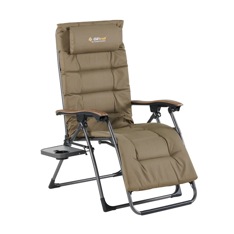OZTRAIL BRAMPTON Sun Lounge Chair With Side Table & Drink Holder 150 kg