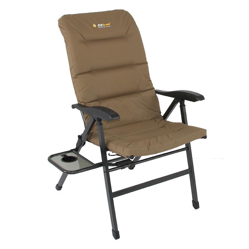 OZTRAIL Emperor 8 Position Recliner Chair Inc Side Table& Drink Holder