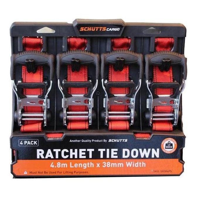Schutts Quick Release Ratchet Tie Down 38mm x 4.8m x 4 Pack