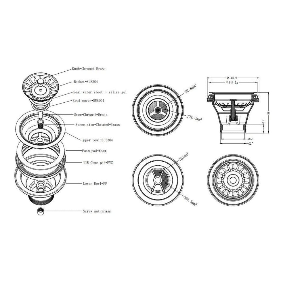 Sink Basin Waste Drain Strainer Gun Metal