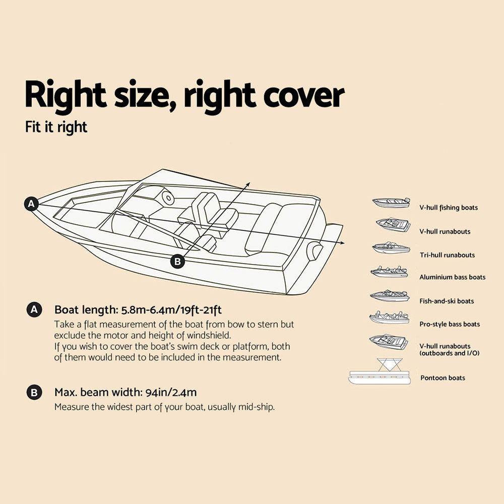 Seamanship Boat Cover 19-21ft Trailerable Jumbo Marine Grade Heavy Duty Grey - RV Online