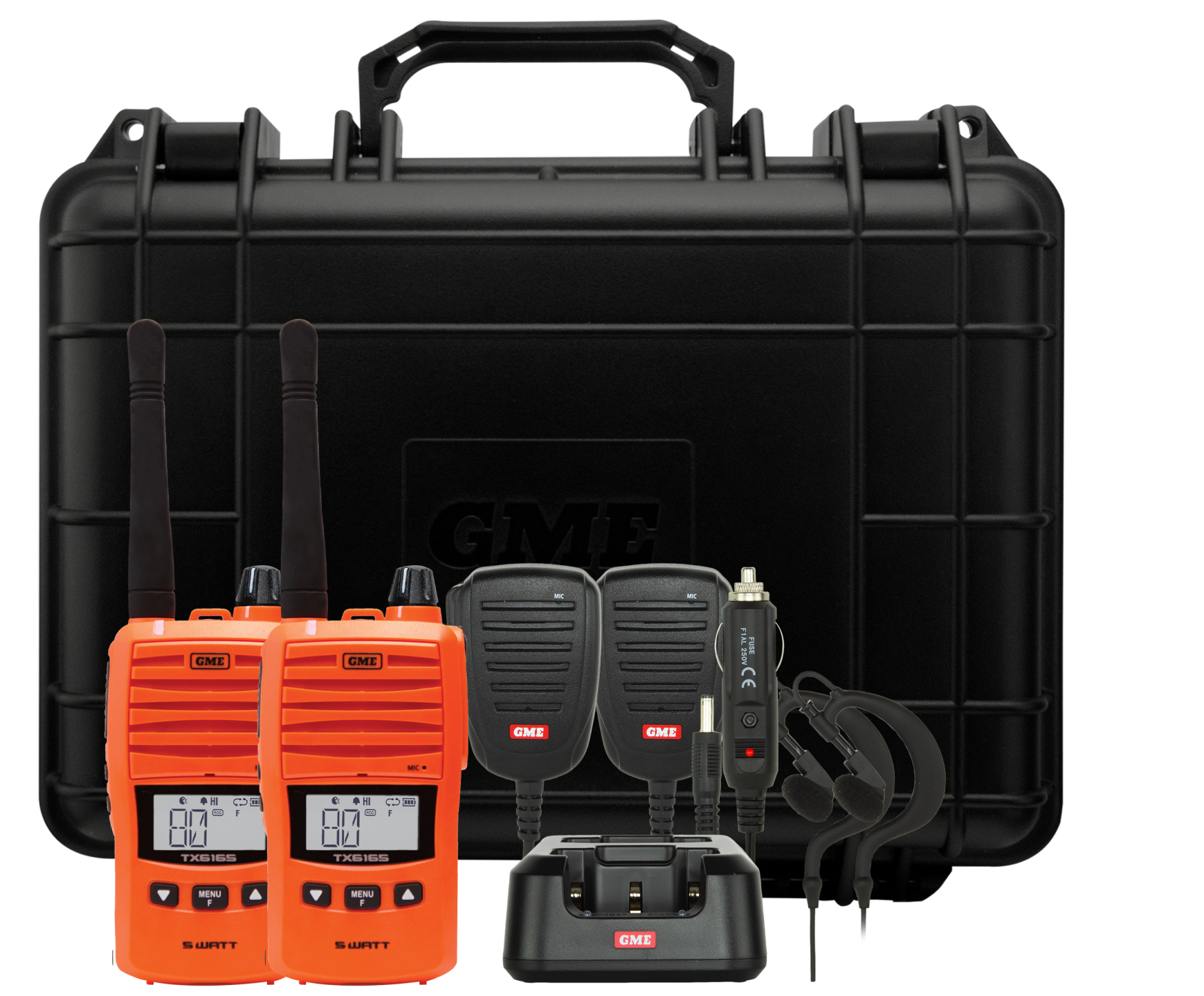 GME 5/1 Watt UHF CB Handheld Radio Twin Pack Blaze Orange TX6165OTP